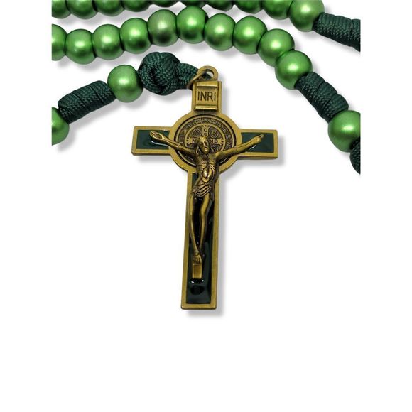Round Green Beads Green Corded Celtic Rosary - Picture 4 of 6